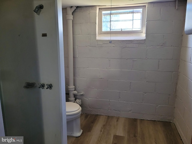 bathroom with hardwood / wood-style flooring and toilet