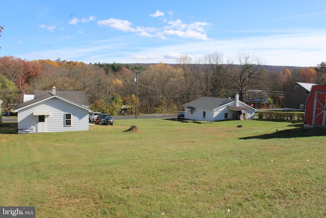 view of yard with a storage shed