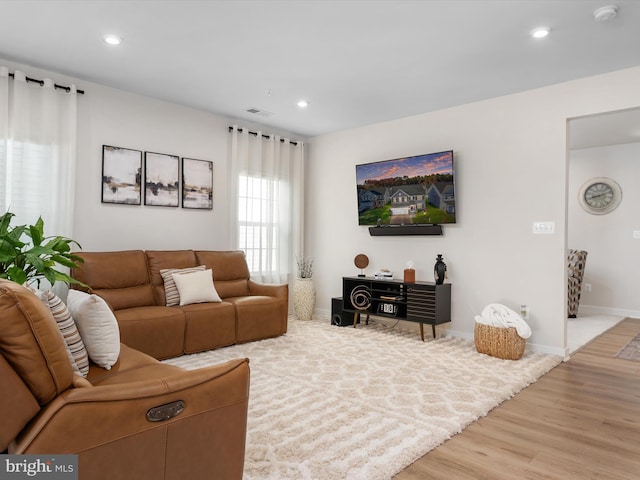 living room with light wood-type flooring