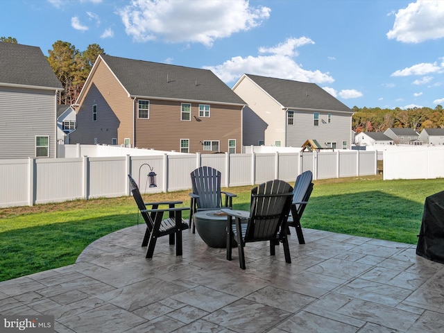 view of patio / terrace with a fire pit