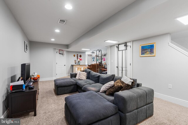 living room with light carpet