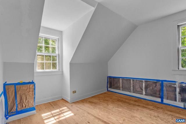 bonus room featuring vaulted ceiling, light hardwood / wood-style flooring, and a wealth of natural light