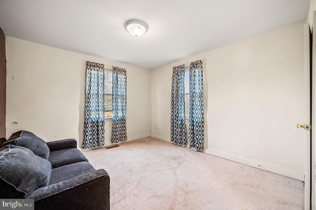 sitting room with carpet flooring