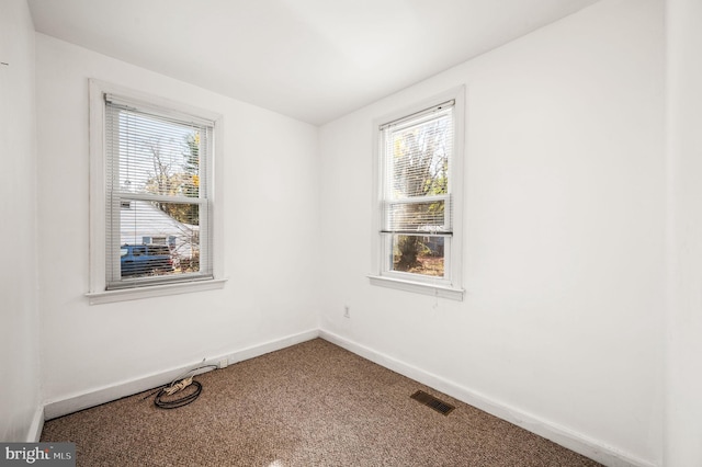 unfurnished room featuring a wealth of natural light and carpet