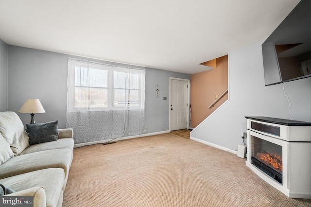 living room with light colored carpet