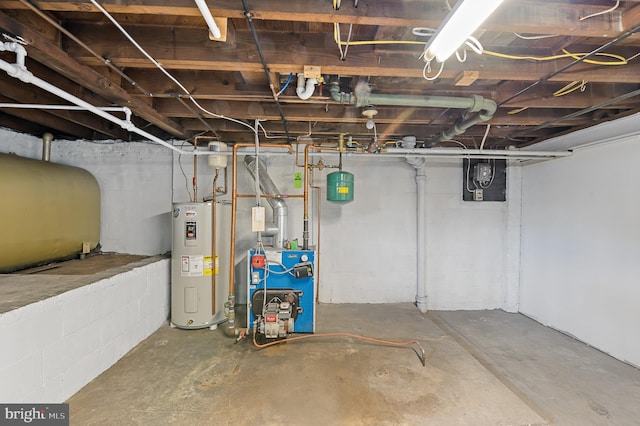 basement featuring electric water heater