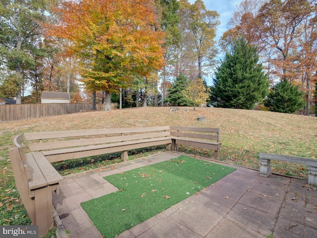 view of yard with a patio and fence