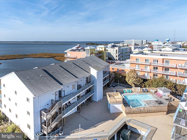 aerial view with a water view