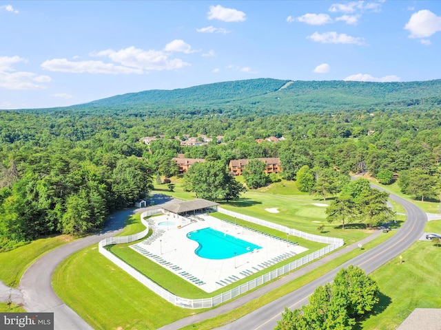 drone / aerial view with a mountain view