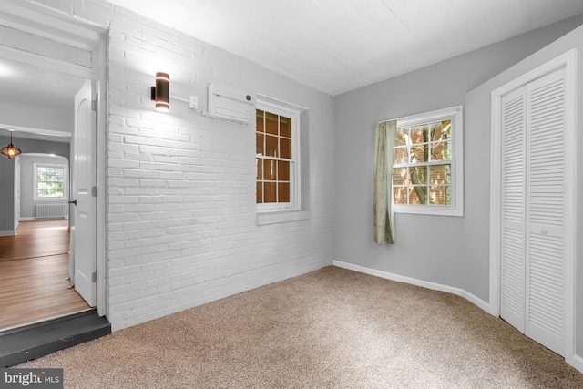 interior space featuring a closet, carpet floors, and radiator