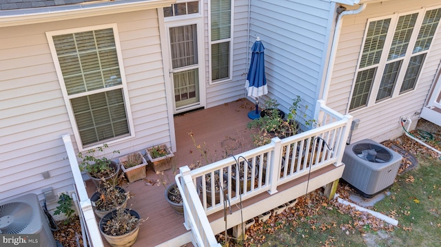 wooden terrace with central air condition unit