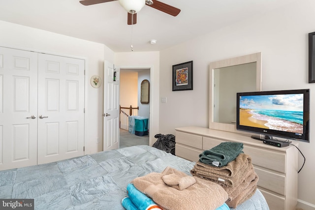 bedroom with a closet and ceiling fan