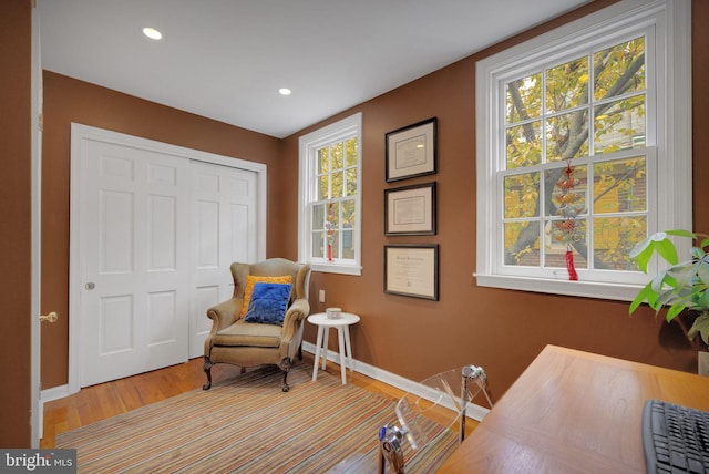 living area featuring light hardwood / wood-style flooring