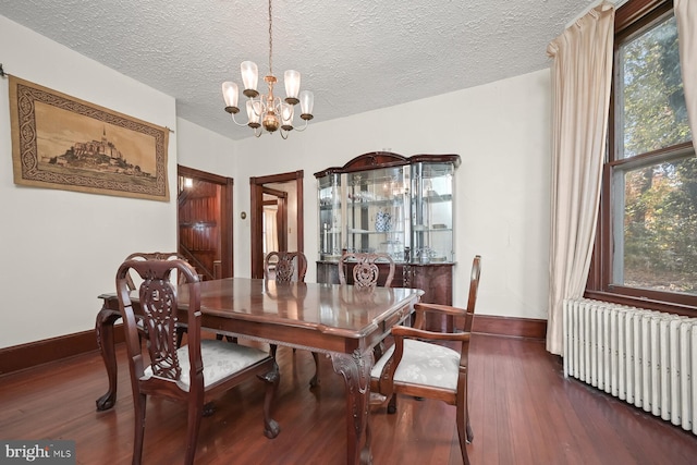 dining room with dark hardwood / wood-style floors, plenty of natural light, and radiator heating unit