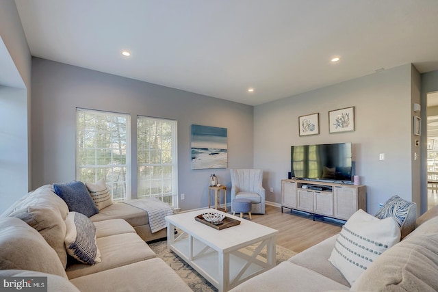 living room featuring light wood-type flooring