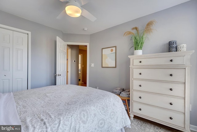 bedroom with a closet and ceiling fan