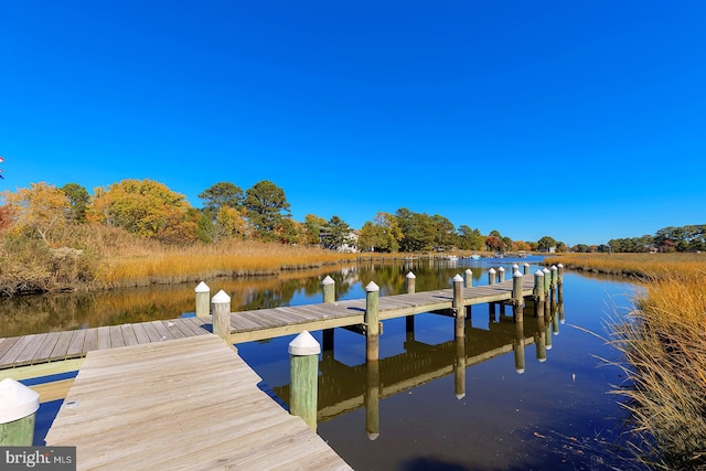 view of dock featuring a water view