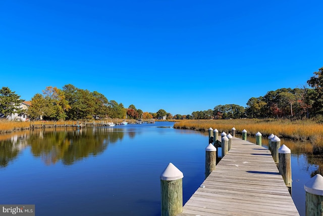 view of dock with a water view