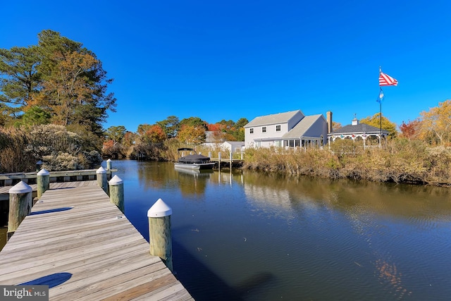 view of dock with a water view