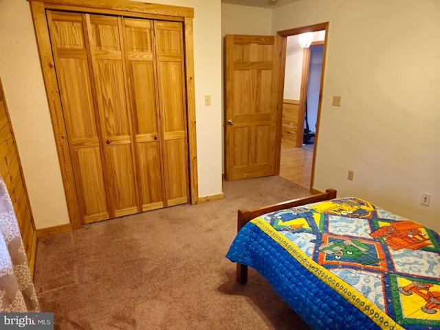 bedroom featuring a closet and carpet floors
