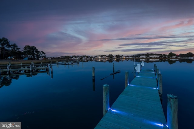 view of dock with a water view