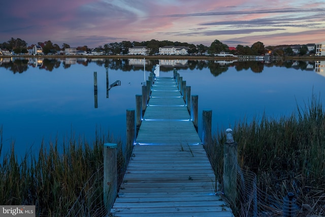 view of dock with a water view