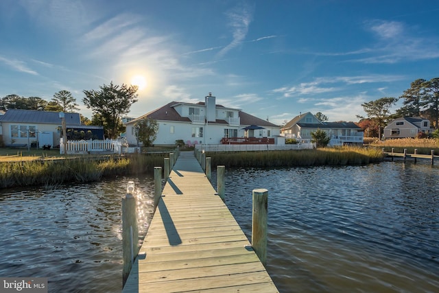 dock area with a water view