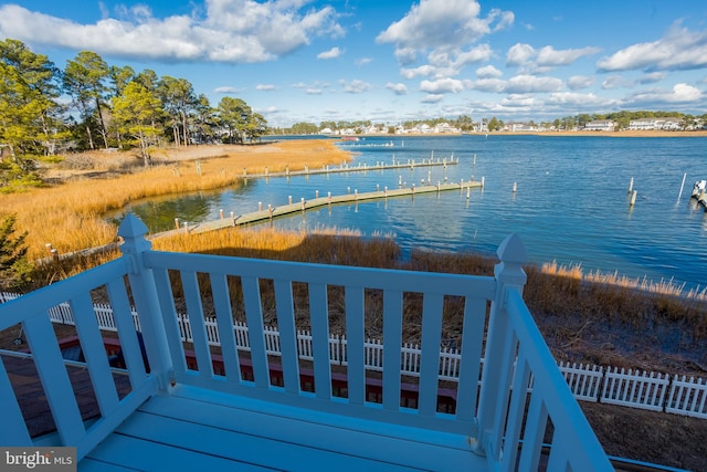 view of water feature with a boat dock