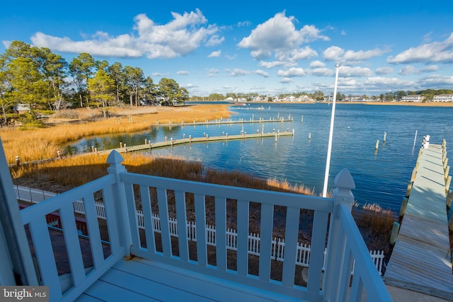 dock area featuring a water view