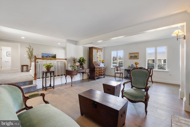 living room with light hardwood / wood-style floors