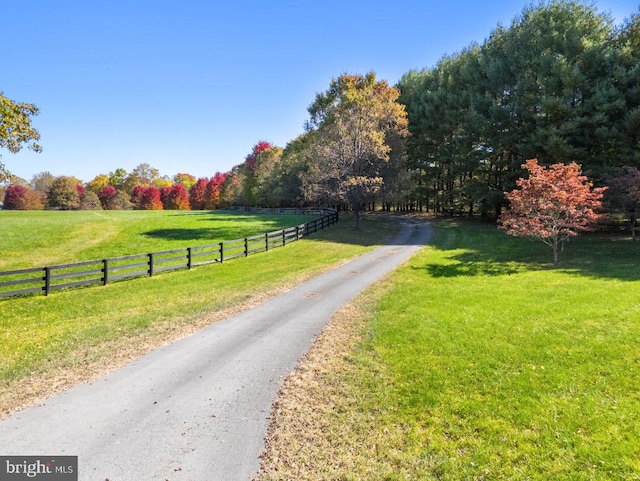 view of street with a rural view