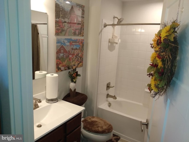 full bathroom with vanity, toilet, and shower / tub combo