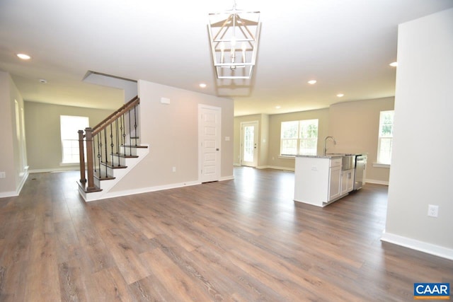 interior space with dark hardwood / wood-style flooring