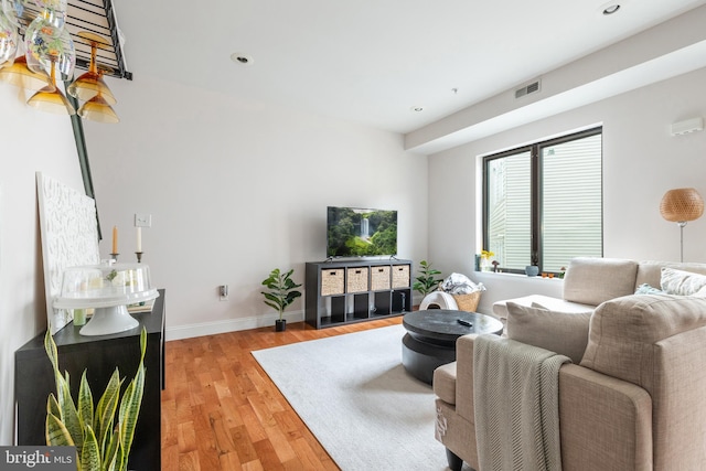 living room with light wood-type flooring