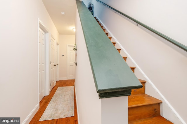 stairway featuring hardwood / wood-style floors