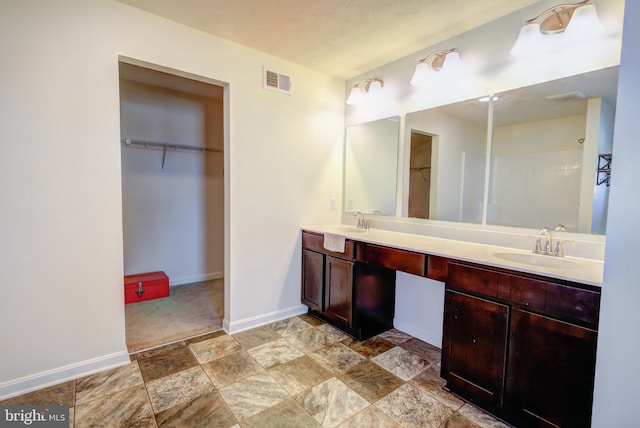 bathroom featuring vanity and walk in shower