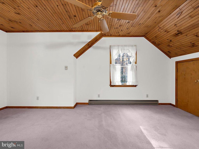 additional living space featuring wooden ceiling, vaulted ceiling, and carpet