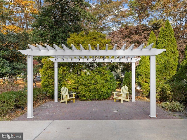 view of patio / terrace featuring a pergola