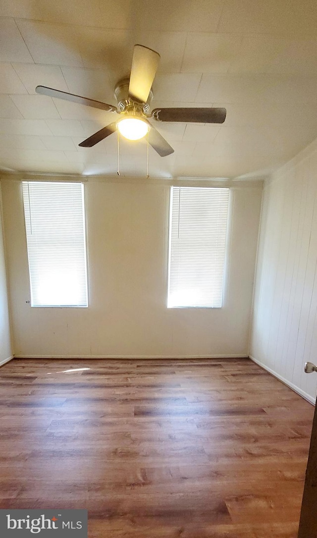 unfurnished room with wood-type flooring and ceiling fan