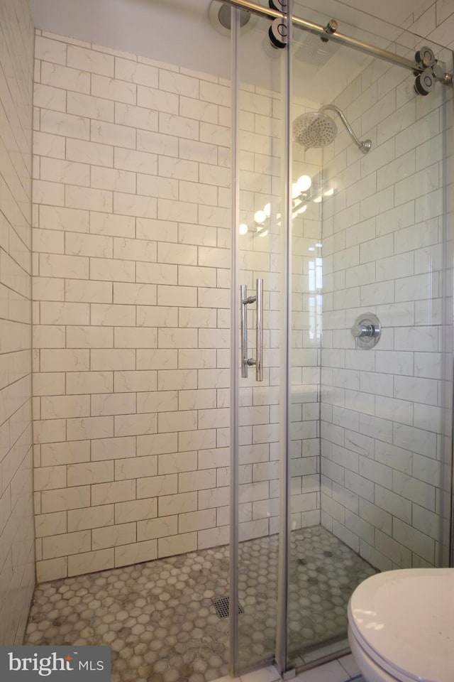 bathroom with toilet and walk in shower