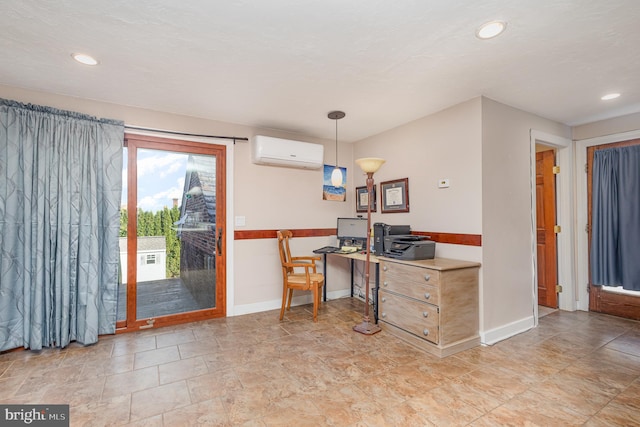 home office with a wall mounted air conditioner