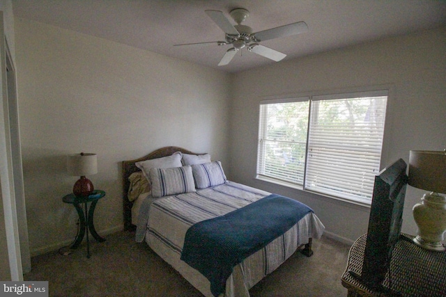 bedroom featuring carpet flooring and ceiling fan