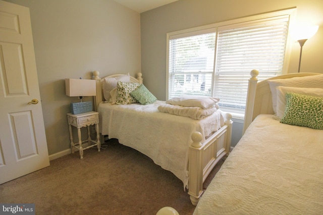 bedroom with dark carpet