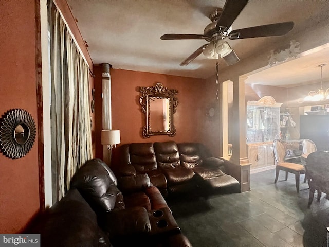 living room with ceiling fan