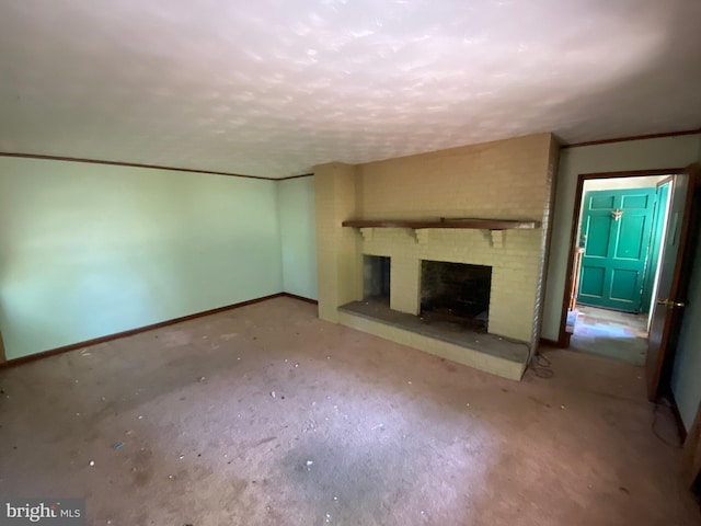 unfurnished living room with a fireplace