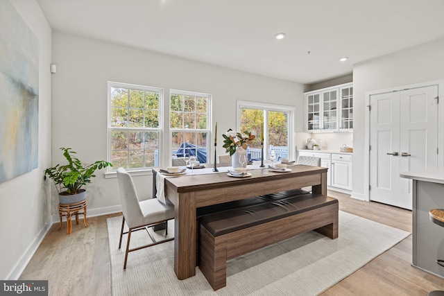 dining area featuring a wealth of natural light and light hardwood / wood-style floors