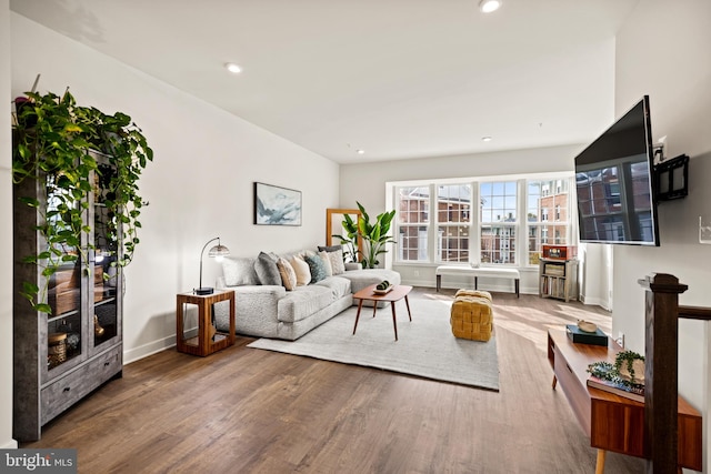 living room with hardwood / wood-style flooring