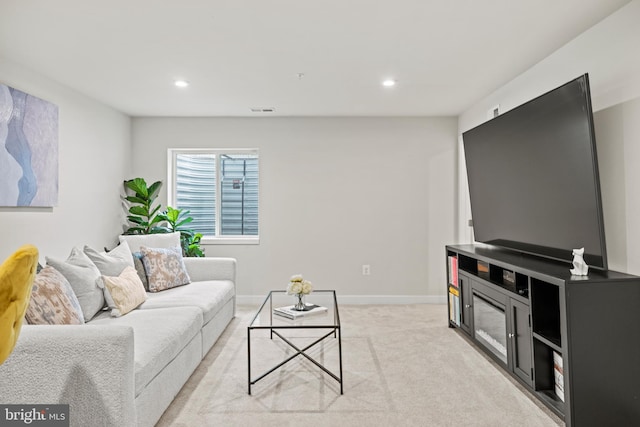 living room with light carpet