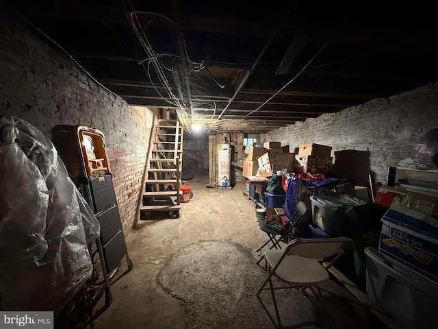 basement featuring gas water heater