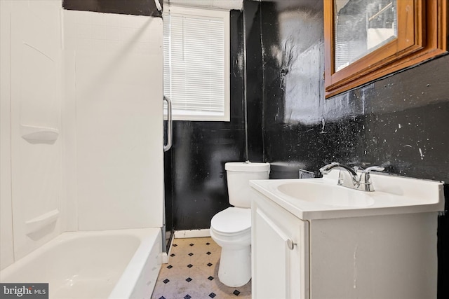 full bathroom featuring vanity, toilet, and shower / bathtub combination